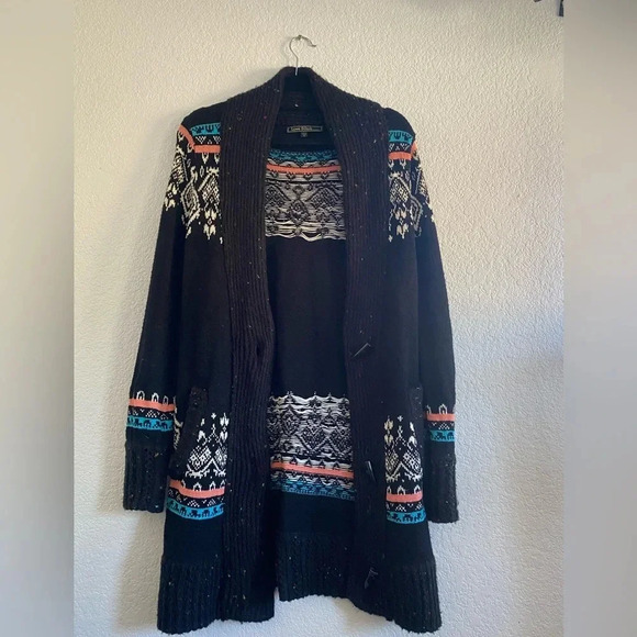 Love Stitch long cardigan black abstract print Size Medium - Picture 5 of 11